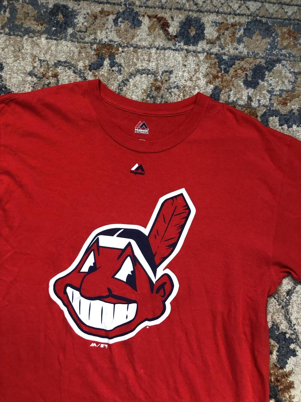 Cleveland Indians Shirt Mens Large Red MLB Baseball Majestic Chief Wahoo Tee - Picture 6 of 10
